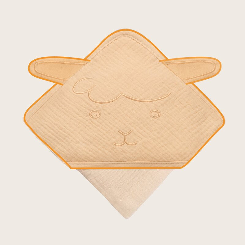 Prosop de baie, Lionelo, Cu gluga, Din muselina, 100% bumbac, 80x80 cm, Absorbtie eficienta, Bej deschis