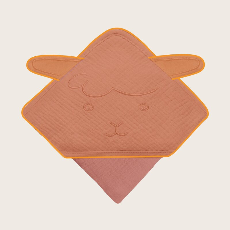 Prosop de baie, Lionelo, Cu gluga, Din muselina, 100% bumbac, 80x80 cm, Absorbtie eficienta, Rosu