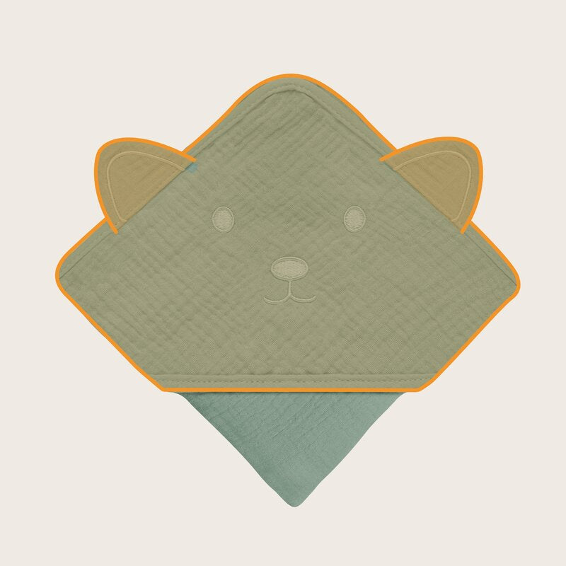 Prosop de baie, Lionelo, Cu gluga, Din muselina, 100% bumbac, 80x80 cm, Absorbtie eficienta, Verde