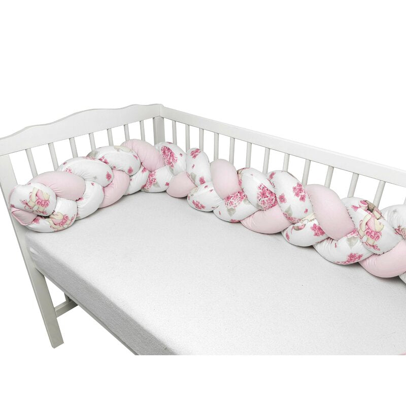 Protectie laterala, MimiNu, Pentru patut bebe, Tip Bumper impletit, Din bumbac, Din materiale certificate Oeko Tex Standard 100, Lungime 220 cm, Pink Ballerina