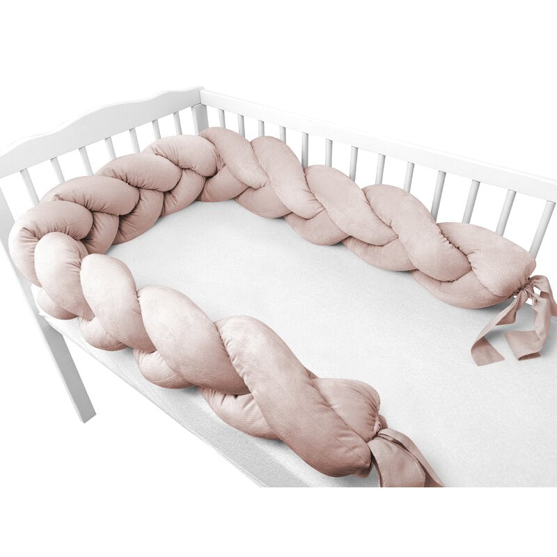 Protectie laterala, MimiNu, Pentru patut, Tip Bumper impletit, Din catifea, 220x23 cm, Beige Pink