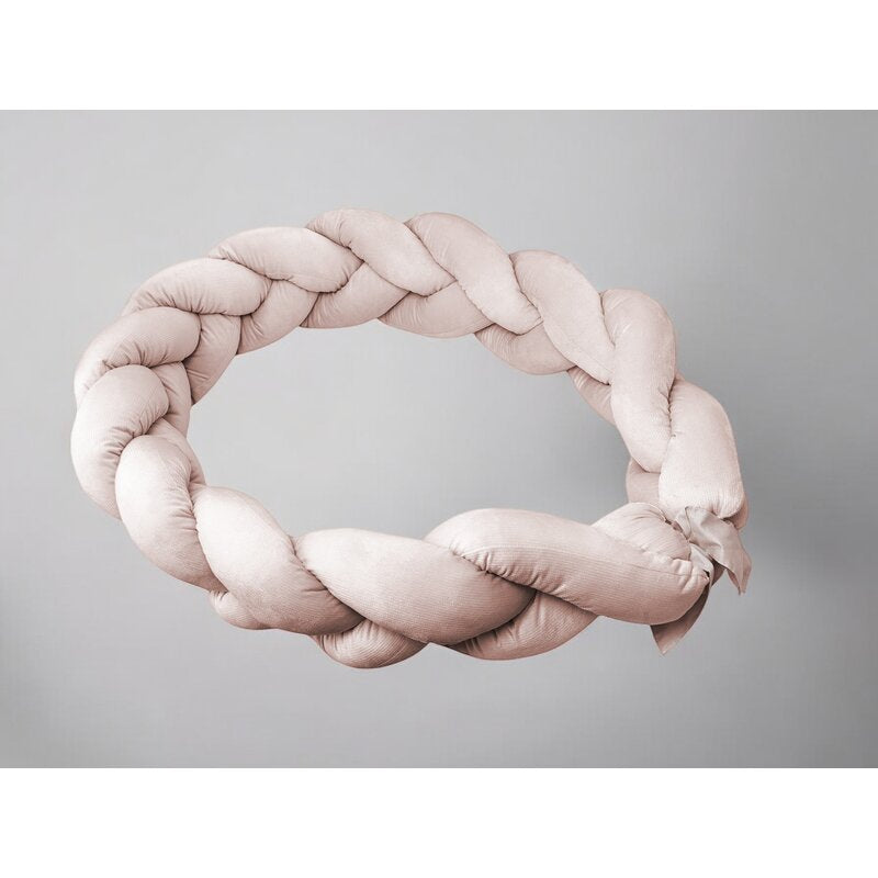 Protectie laterala, MimiNu, Pentru patut, Tip Bumper impletit, Din catifea, 220x23 cm, Beige Pink