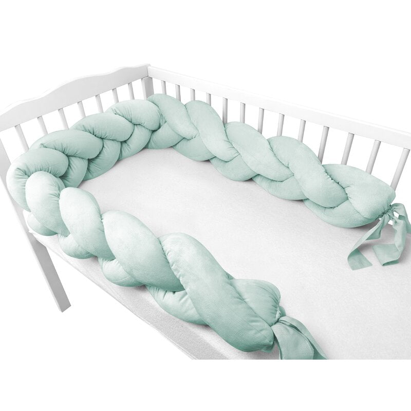 Protectie laterala, MimiNu, Pentru patut, Tip Bumper impletit, Din catifea, 220x23 cm, Cold Mint