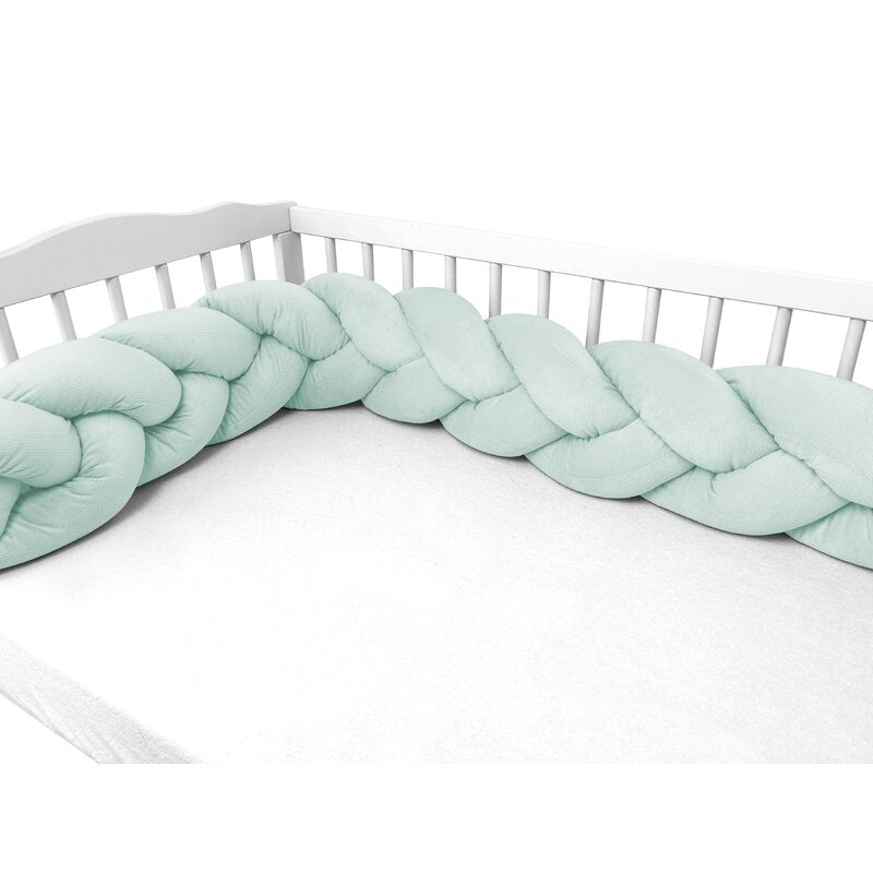 Protectie laterala, MimiNu, Pentru patut, Tip Bumper impletit, Din catifea, 220x23 cm, Cold Mint