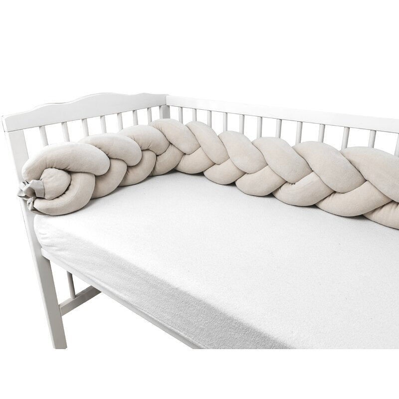 Protectie laterala, MimiNu, Pentru patut, Tip Bumper impletit, Din catifea, 240x23 cm, Soft, Beige