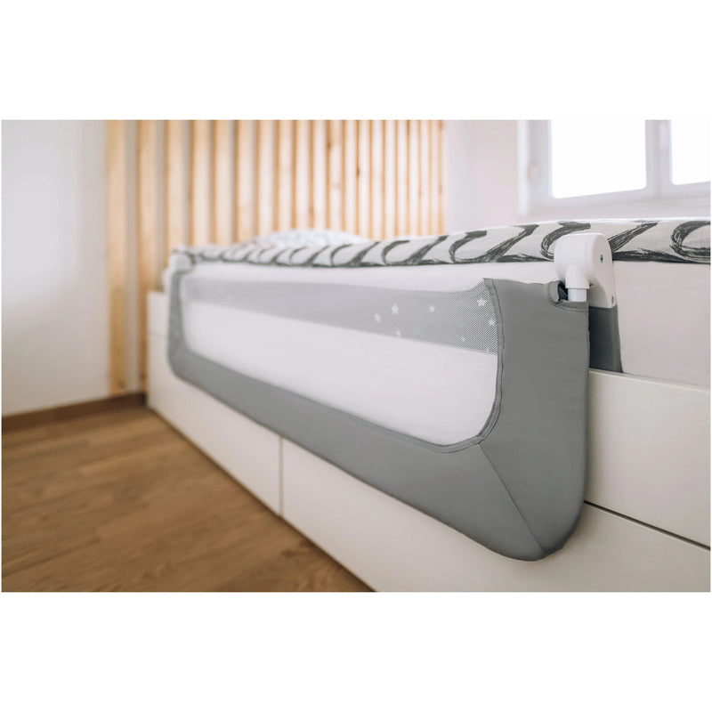 Protectie laterala pat, FreeON, Pentru bebe, Rabatabila, Instalare usoara, Dimensiune 135 x 57 cm, Little Stars, Conform cu standardul european BS7972:2001+A12009, Grey