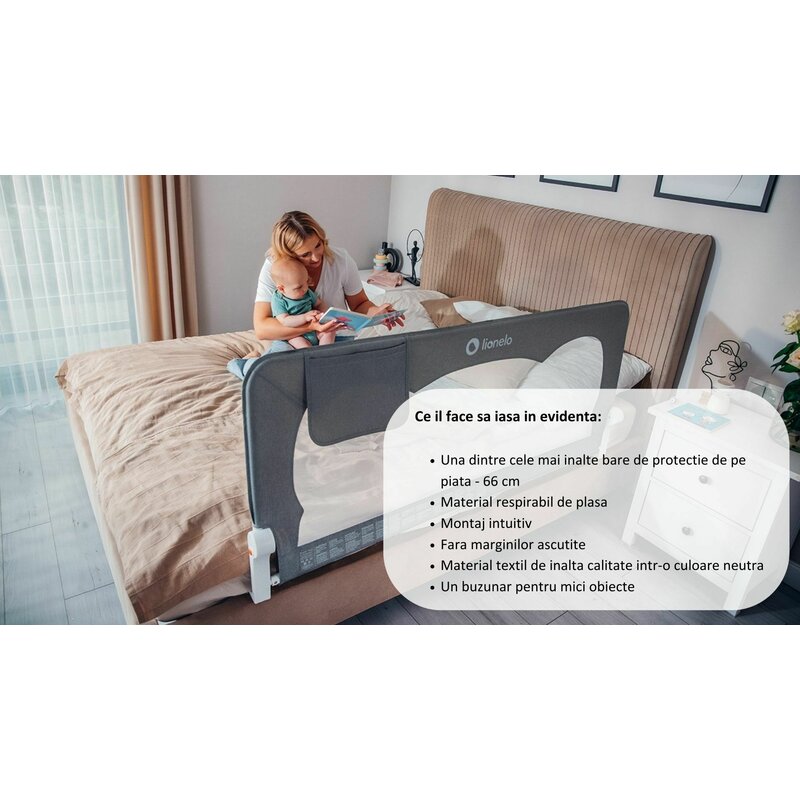 Protecție laterală de pat Lionelo Hanna Bej Melange – barieră în utilizare