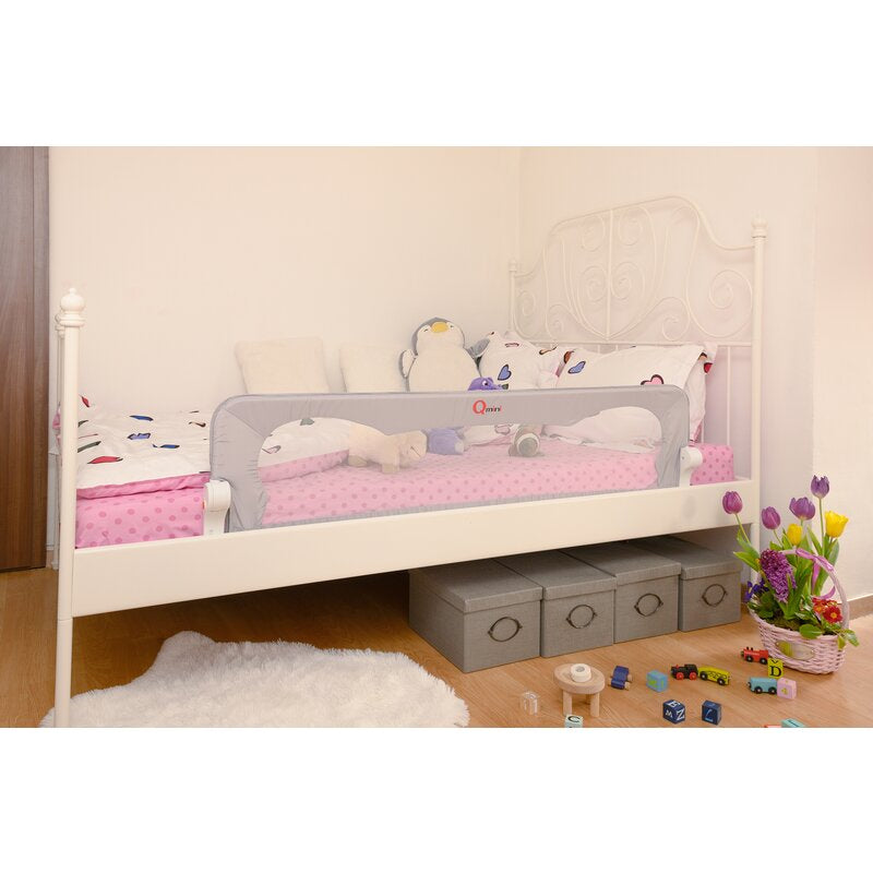 Protectie laterala pat, Qmini, Rhea, 150 x 42 cm, Inaltimea 42 cm, Instalare usoara, Cu inclinare la 180 grade, Grey