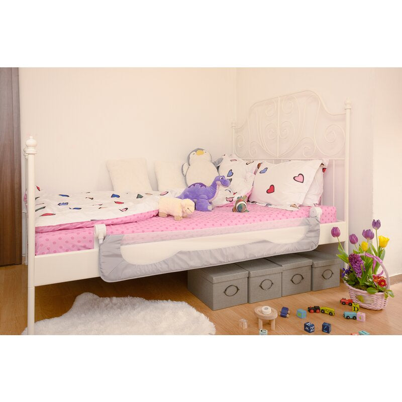Protectie laterala pat, Qmini, Rhea, 150 x 42 cm, Inaltimea 42 cm, Instalare usoara, Cu inclinare la 180 grade, Grey