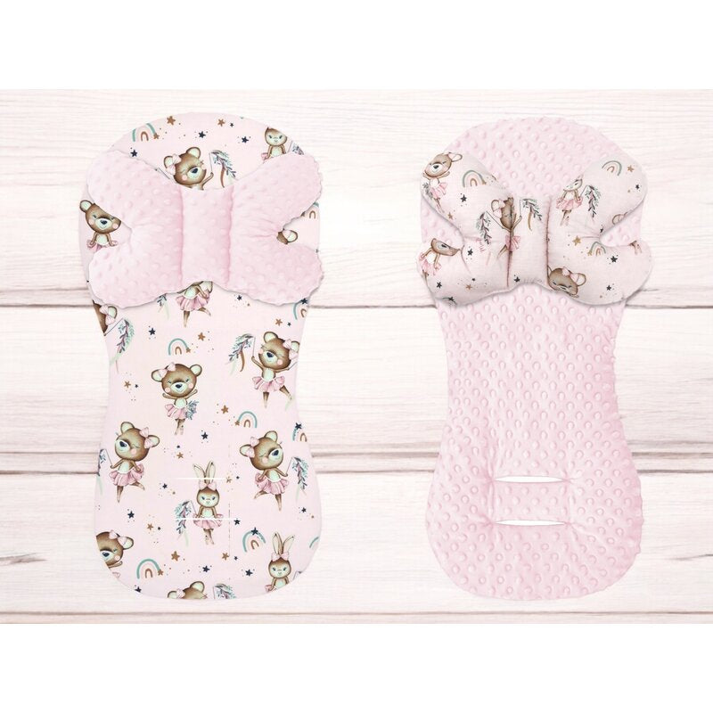 Protectie textila, MimiNu, Pentru carucior, scaun auto si scaun de bicicleta, Cu perna Butterfly, Materiale certificate Oeko Tex Standard 100, Minky Little Ballerina Pink