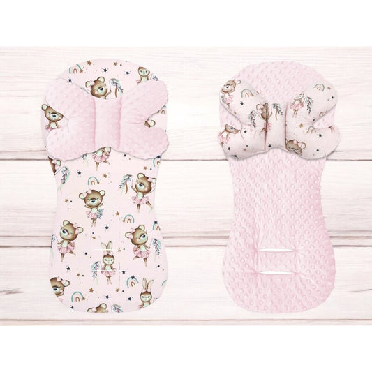 Protectie textila, MimiNu, Pentru carucior, scaun auto si scaun de bicicleta, Cu perna Butterfly, Materiale certificate Oeko Tex Standard 100, Minky Little Ballerina Pink