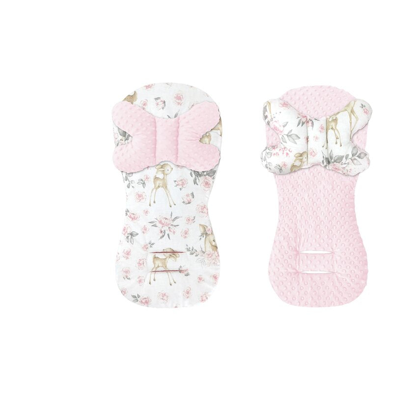 Protectie textila, MimiNu, Pentru carucior, scaun auto si scaun de bicicleta, Cu perna Butterfly, Materiale certificate Oeko Tex Standard 100, Minky Sweet Deer Pink
