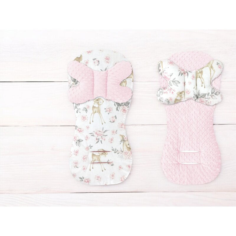 Protectie textila, MimiNu, Pentru carucior, scaun auto si scaun de bicicleta, Cu perna Butterfly, Materiale certificate Oeko Tex Standard 100, Minky Sweet Deer Pink