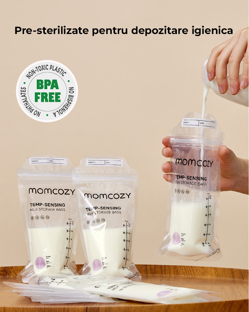 Pungi Depozitare Lapte Matern Momcozy 50 buc Dublu Zip Baza Autoportanta Fara BPA