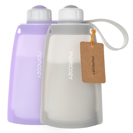 Pungi Depozitare Lapte Matern Silicon Momcozy Set 2 buc Purple Grey Fara BPA 250 ml