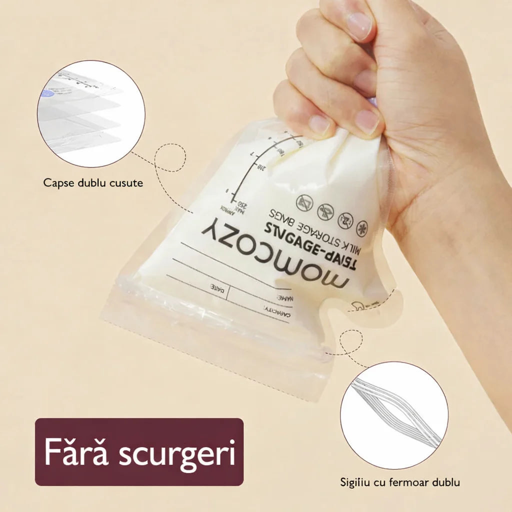 Pungi de stocare a laptelui matern cu turnare usoara si senzor temperatura- 240 ml Momcozy 60 buc