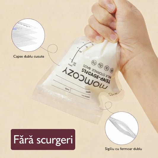 Pungi stocare lapte matern Momcozy - sistem de etansare dubla