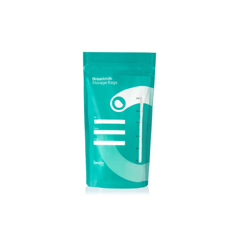 Pungi pentru stocare lapte, Lionelo, 30 buc, Fara BPA, 240 ml, Gradate, Rezistente la congelare si incalzire pana la 70 grade, Transparent/ Multicolor