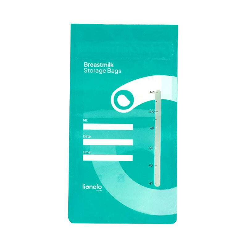 Pungi pentru stocare lapte, Lionelo, 30 buc, Fara BPA, 240 ml, Gradate, Rezistente la congelare si incalzire pana la 70 grade, Transparent/ Multicolor