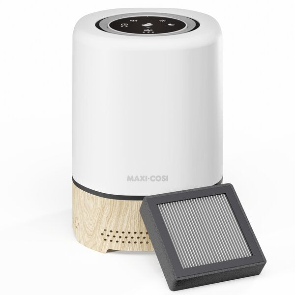 Purificator de Aer 3-in-1 Maxi-Cosi Clean, Filtru HEPA 13, Lampă de Noapte, Sunete Liniștitoare, Alb
