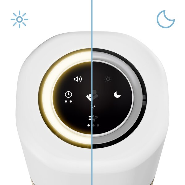 Purificator de Aer 3-in-1 Maxi-Cosi Clean, Filtru HEPA 13, Lampă de Noapte, Sunete Liniștitoare, Alb