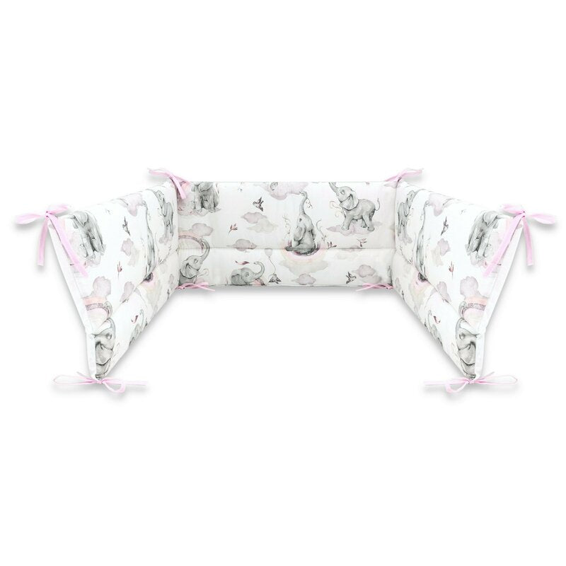 Apărătoare pătuț Qmini Elephants on Rainbow Pink 180x30 cm – imagine 5