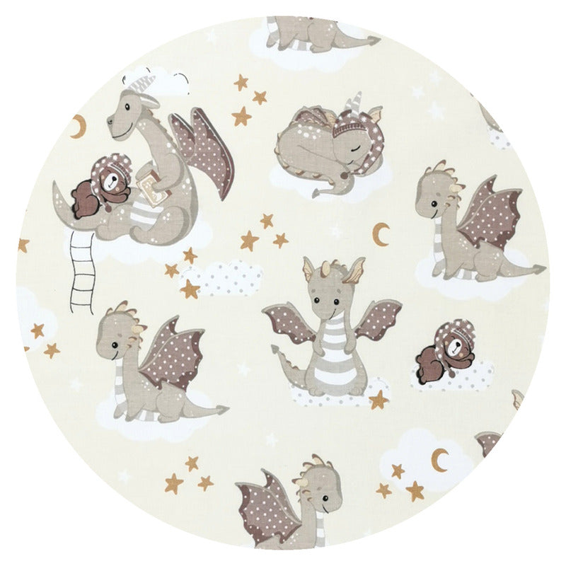 Cearceaf cu elastic Qmini 120x60 cm, Dragons Beige – imagine 10