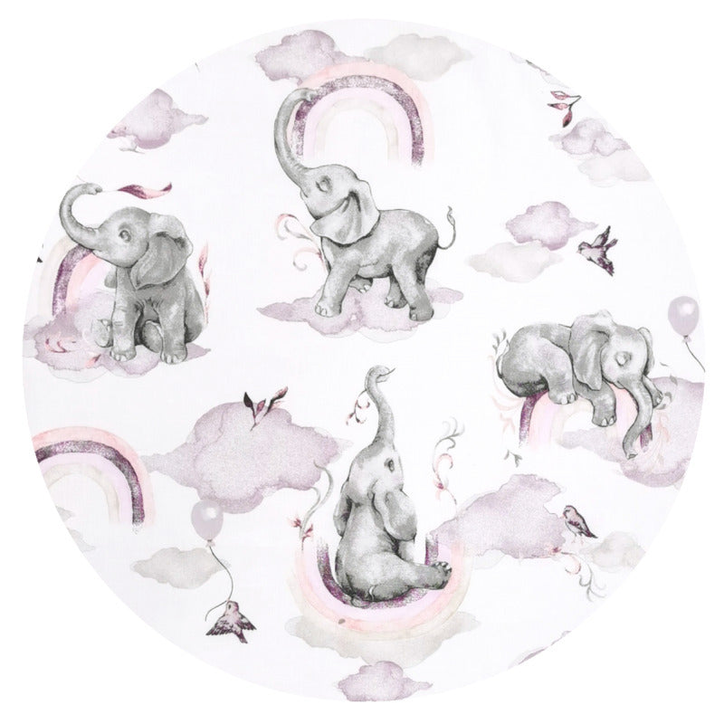 Cearceaf cu elastic Qmini 120x60 cm, Elephants on Rainbow Pink – imagine 9