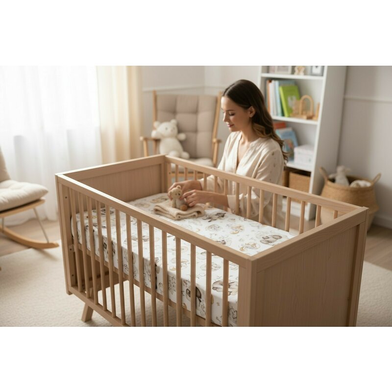 Cearceaf cu elastic Qmini 140x70 cm, Teddy Bear and Friends Beige – imagine 11
