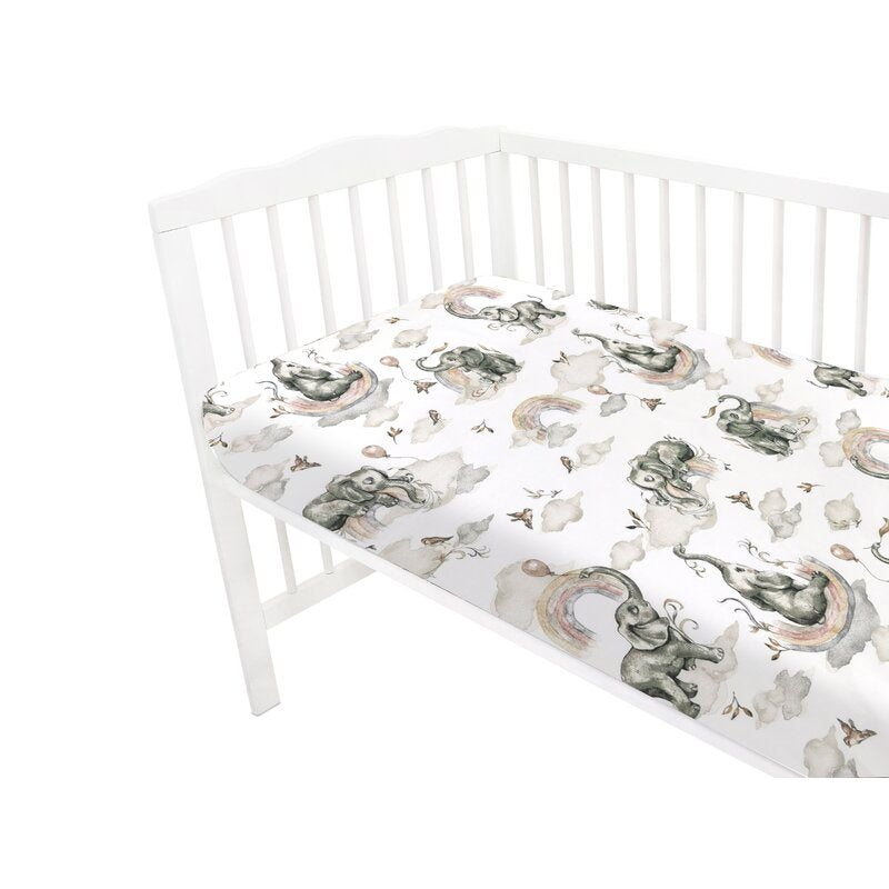 Cearceaf cu elastic Qmini 140x70 cm, Elephants on Rainbow – imagine 8