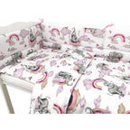 Lenjerie pătuț Qmini Elephants on Rainbow Pink 120x60 cm, 3 piese – imagine 9