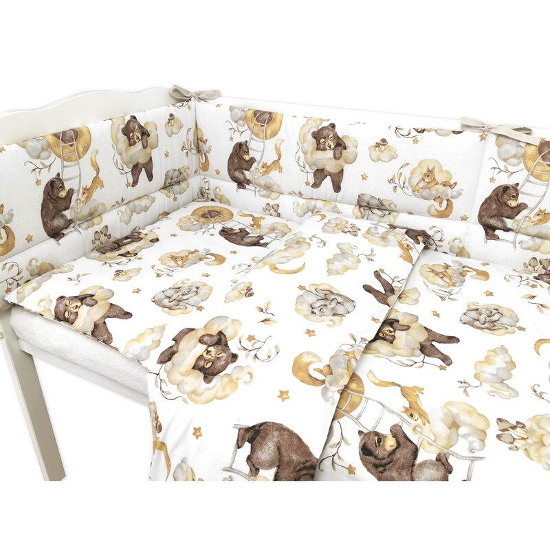 Lenjerie pătuț Qmini Teddy Bear & Friends Beige 140x70 cm, 3 piese – imagine 9