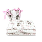 Lenjerie pătuț Qmini Teddy Bear & Friends Pink 140x70 cm, 3 piese – imagine 6