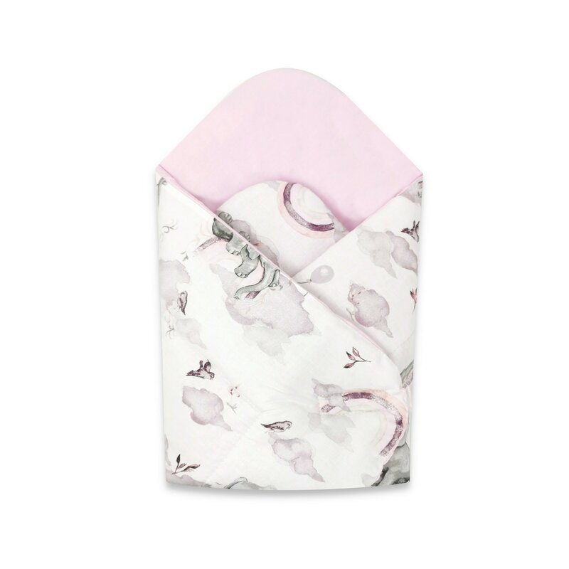 Păturică de înfășat Qmini Elephants on Rainbow Pink 75x75 cm – imagine 5
