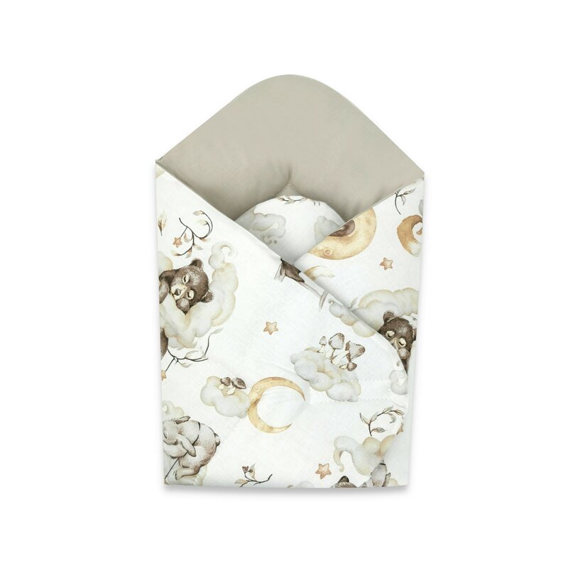 Păturică de înfășat Qmini Teddy Bear and Friends Beige 75x75 cm – vedere produs