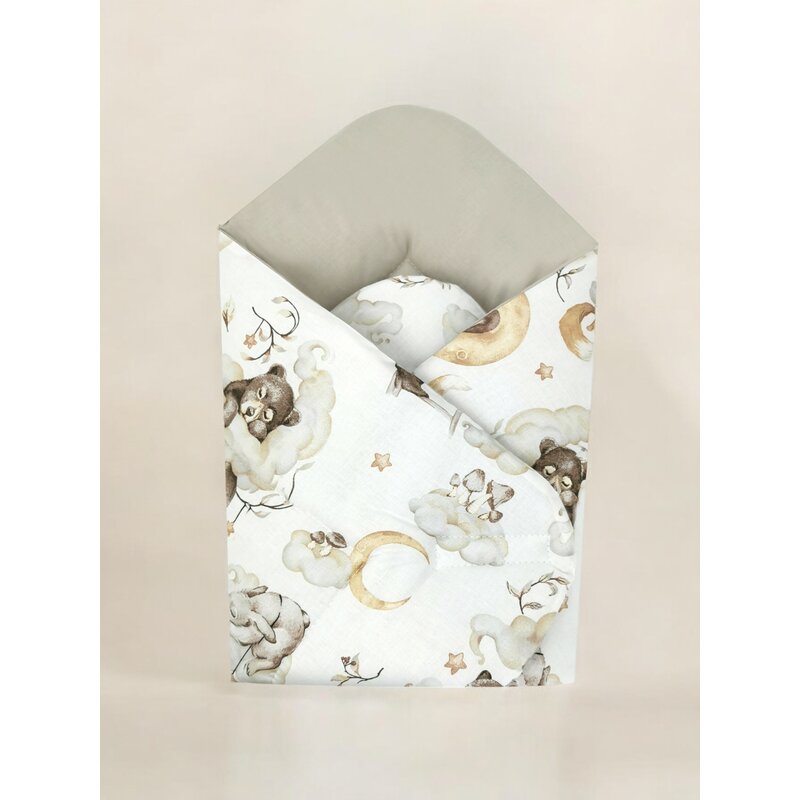 Păturică de înfășat Qmini Teddy Bear and Friends Beige 75x75 cm – detaliu material