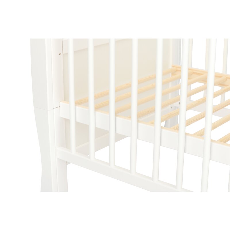 Patut din lemn bebe, 120x60 cm, Cu sina speciala pentru dentitie, Multifunctional, EN716-1, EN716-2, Alb, Qmini, Julia