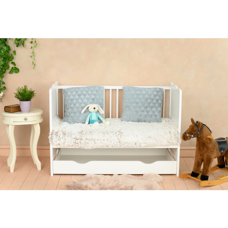 Pătuț din lemn Qmini Julia 120x60 cm, cu sertar, Alb – imagine 24