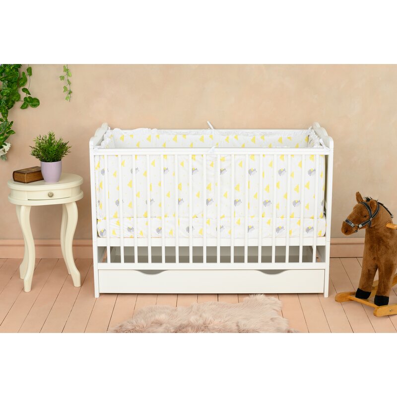 Pătuț din lemn Qmini Julia 120x60 cm, cu sertar, Alb – imagine 11