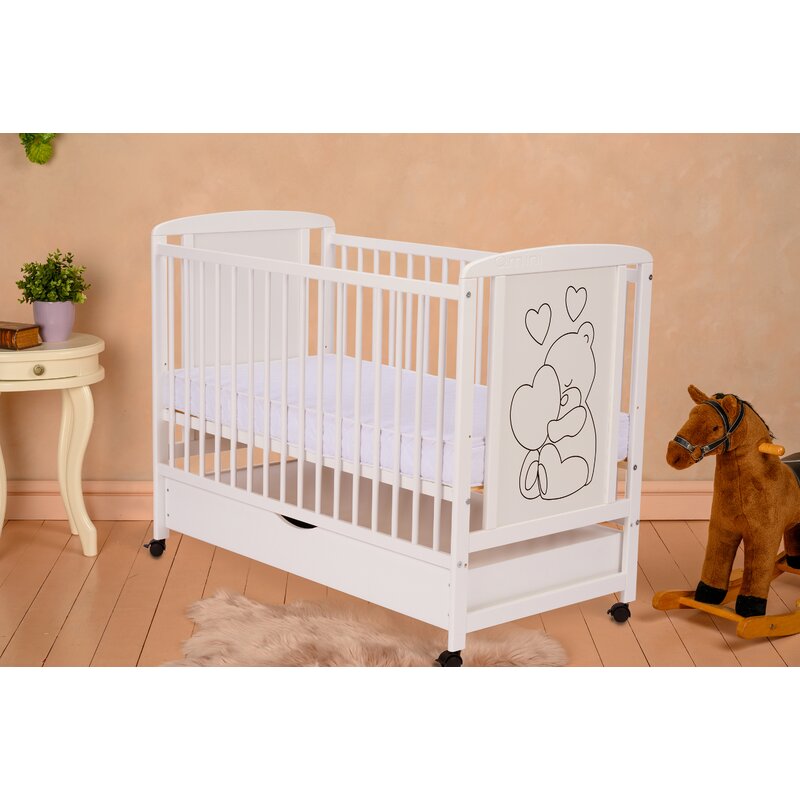 Pătuț din lemn Qmini Timmi Heart 120x60 cm, cu sertar, Alb – imagine 11