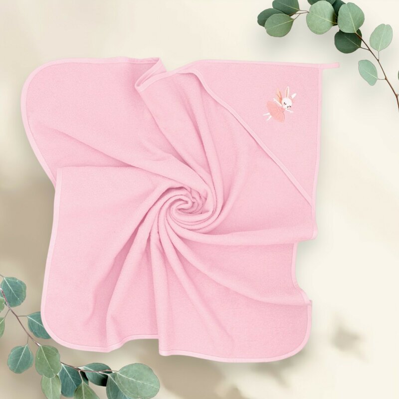 Prosop cu gluga, Qmini, Din bumbac, 80x80 cm, Pink