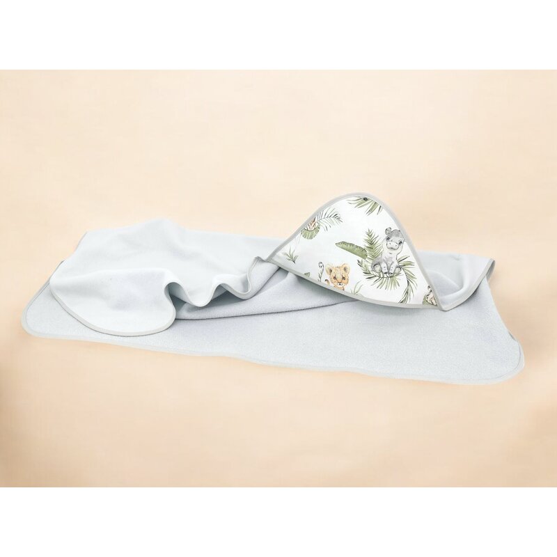 Prosop cu gluga, Qmini, Mare, Dimensiune 100x100 cm, Din bumbac si thermo fleece, Materiale certificate Oeko Tex Standard 100, Safari