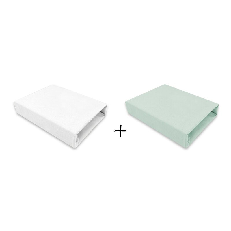 Set 2 cearceafuri cu elastic Qmini 90x50 cm, White and Cold Mint – imagine 4