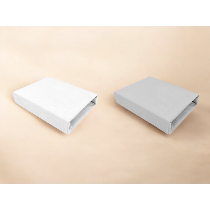 Set 2 cearceafuri cu elastic, Qmini, Pentru patut leagan sau patut co-sleeper, 90x50 cm, Din bumbac, Material certificat Oeko Tex Standard 100, White and Grey