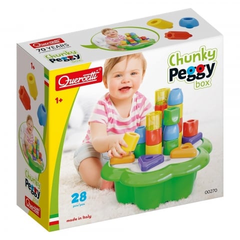 Joc de stivuire Quercetti Chunky Peggy 28 – cutia setului Chunky Peggy 28