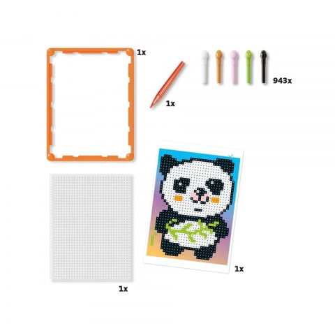 Joc mozaic Quercetti Pixel Art Basic Panda – ramă, piese colorate și modelul panda