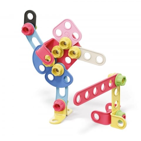 Set constructie Quercetti Tecno Jumbo Eco – personaj construit și structură din lamele