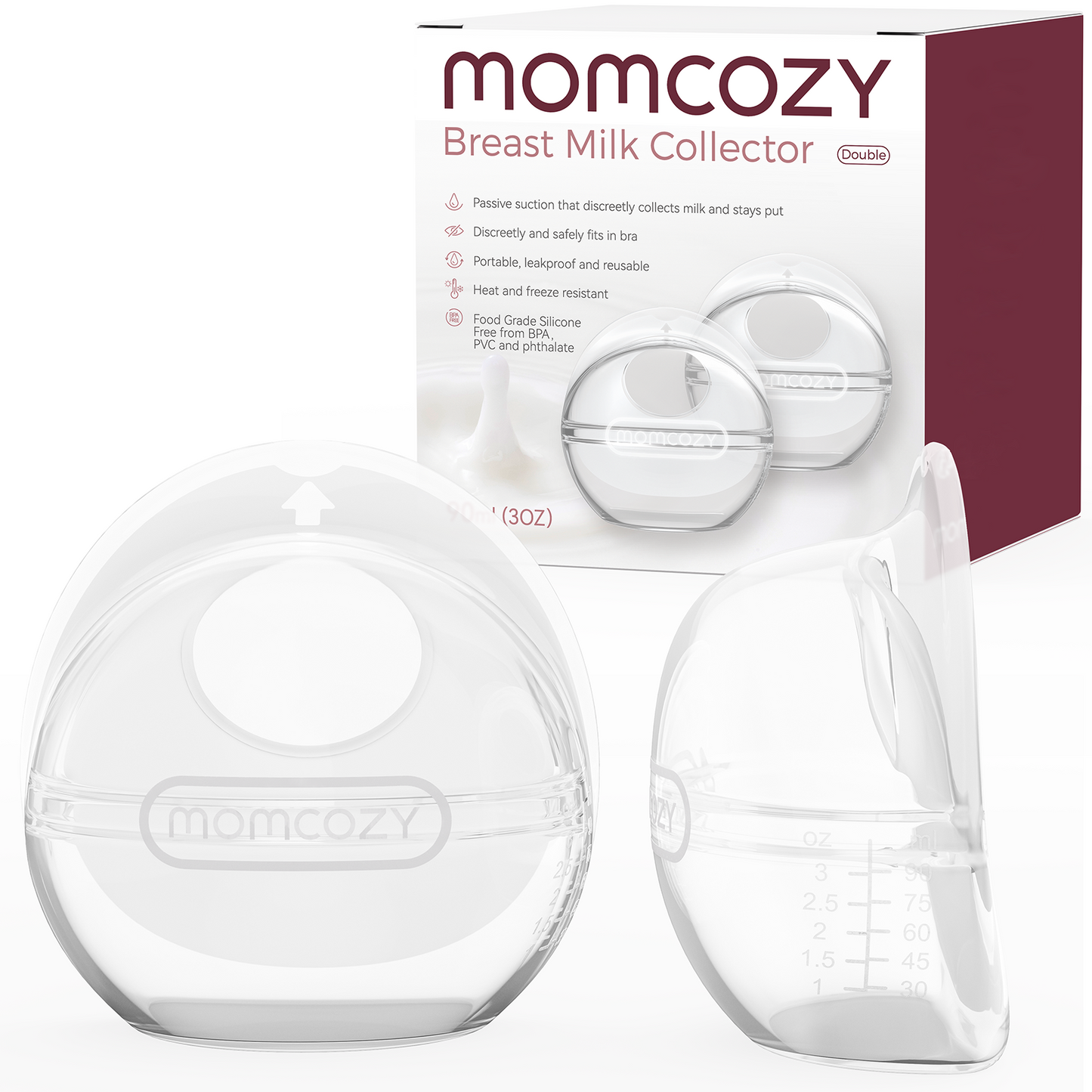 Recipient Colector Lapte Matern Reutilizabil Momcozy Silicon BPA-Free 90ml Set 2 Buc