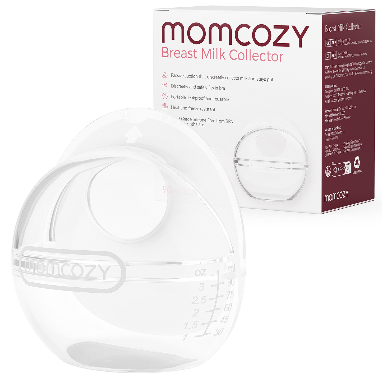 Recipient Colector Lapte Matern Reutilizabil Momcozy Silicon BPA-Free 90ml Set 2 Buc