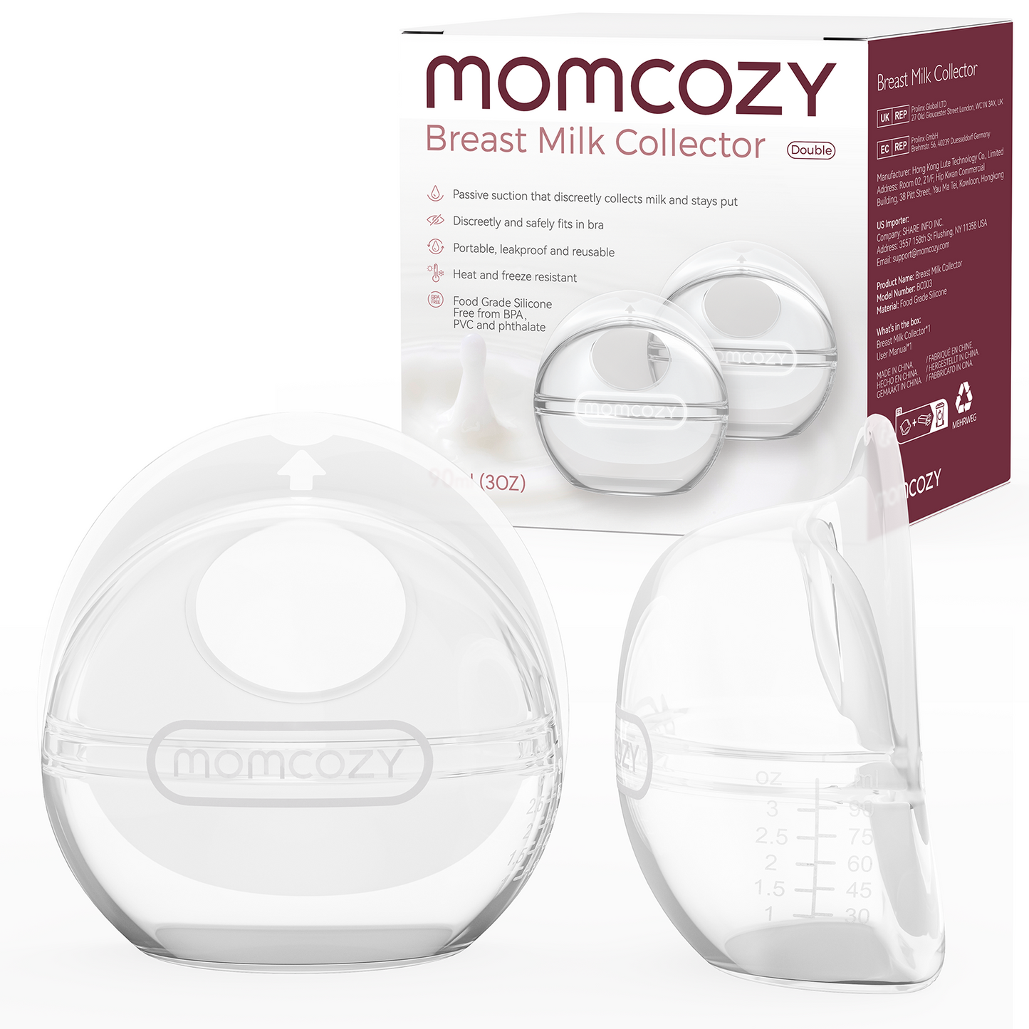 Recipient Colector Lapte Matern Reutilizabil Momcozy Silicon BPA-Free 90ml Set 2 Buc